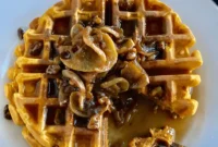 Golden Pumpkin Waffles with Candied Walnut Crunch