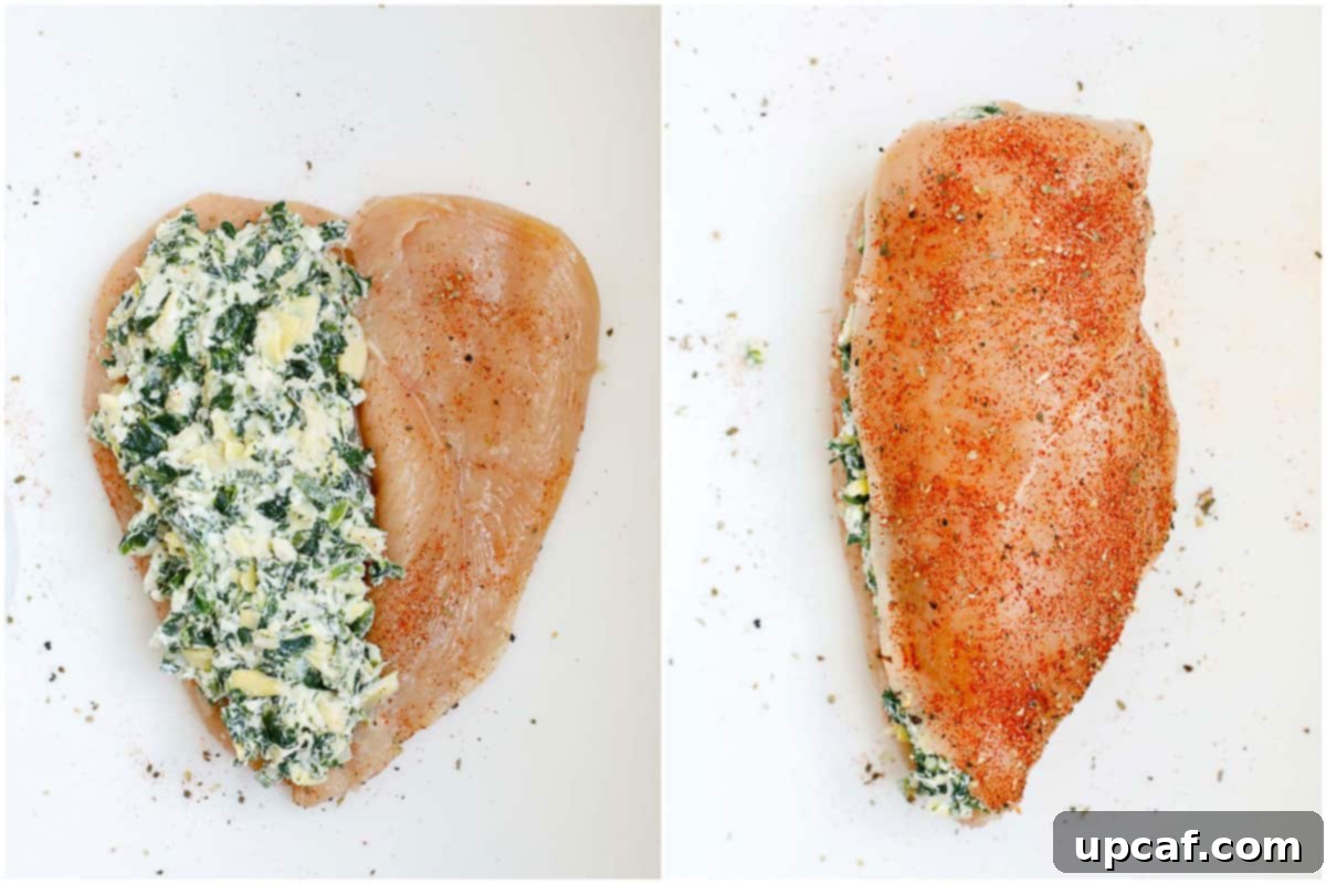 Creamy Spinach Artichoke Stuffed Chicken 6 stuffing the spinach chicken breast with filling.
