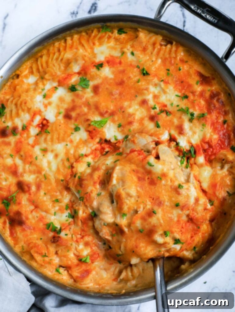 Fiery Buffalo Chicken Pasta Bake 13 Baked buffalo chicken mac and cheese, golden and bubbly, fresh out of the oven.