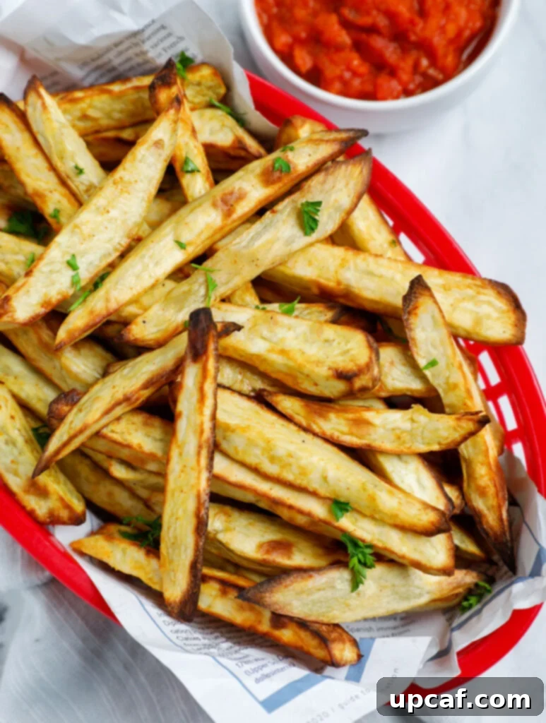 Overhead shot of fires in a red basket.