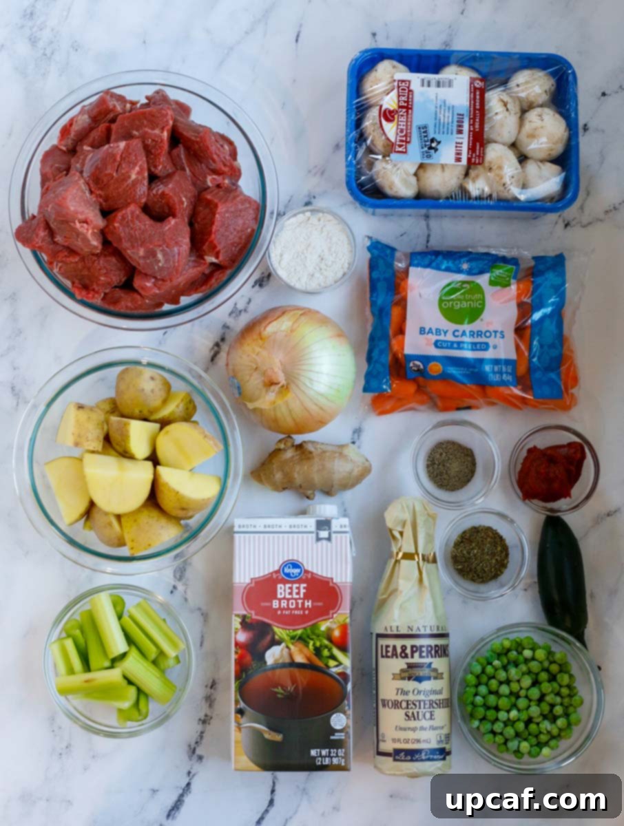 Ingredients for homemade oven beef stew recipe.