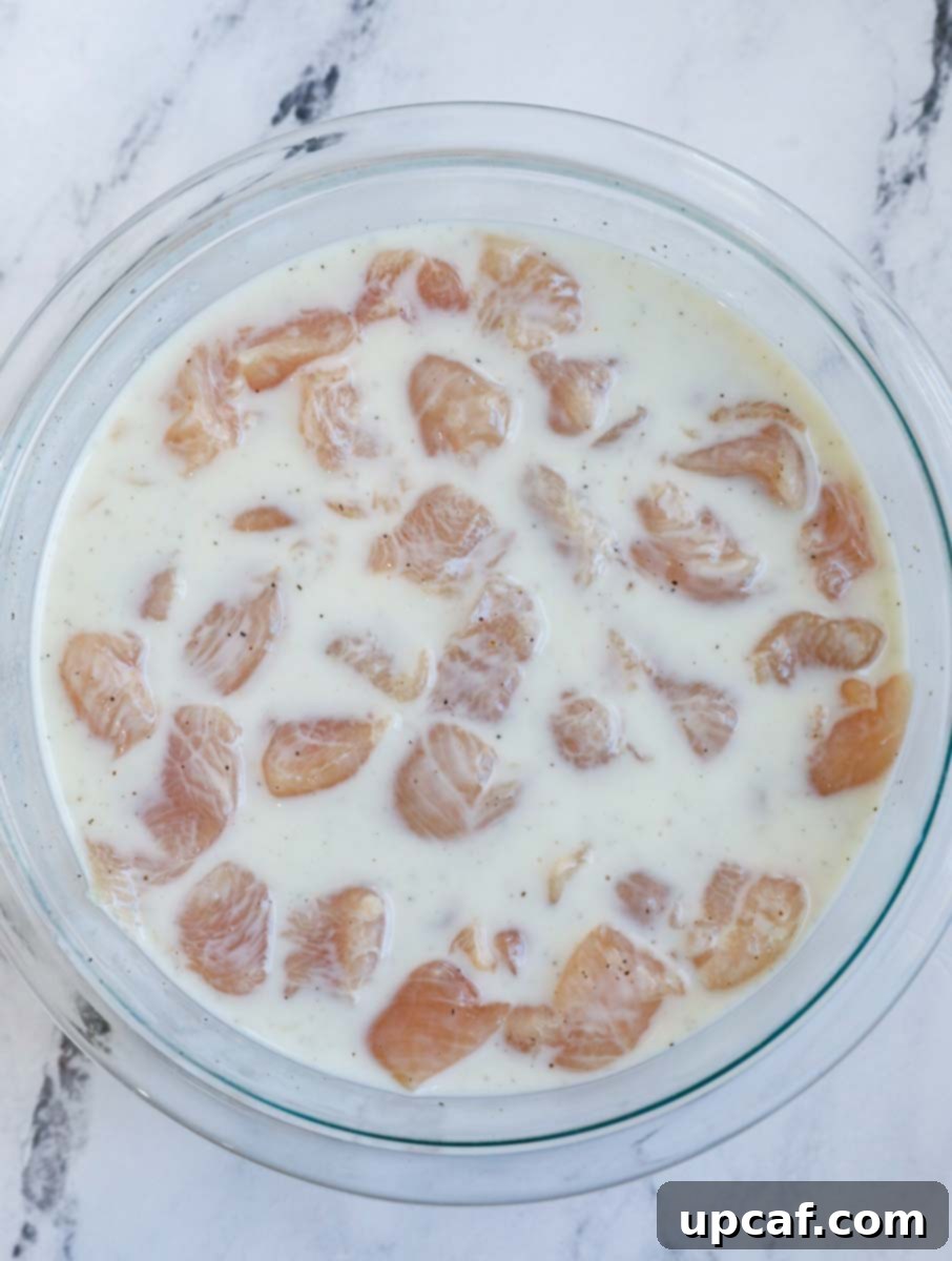 Chicken in a buttermilk marinade.