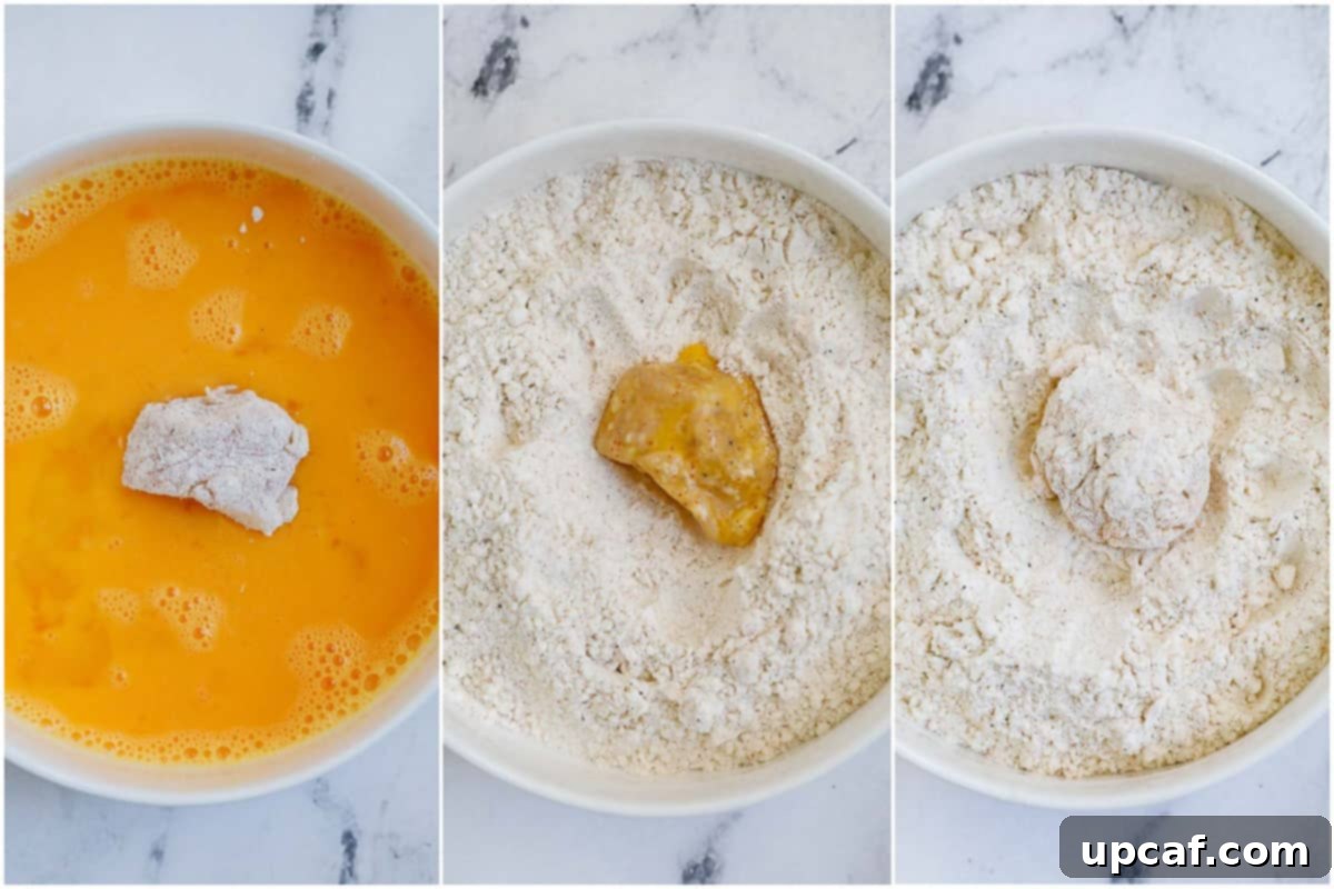 Process of breading the chicken nuggets.