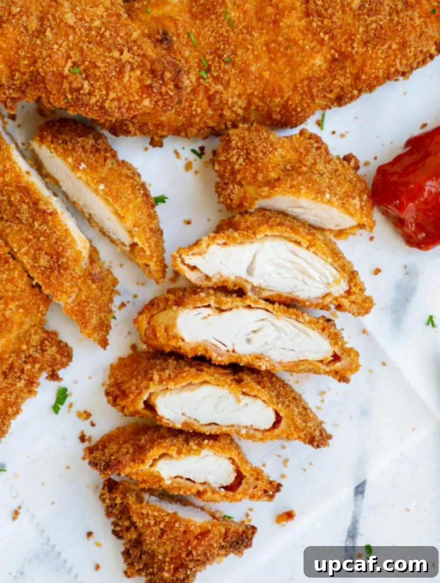 chicken tenders sliced to show the inside flesh