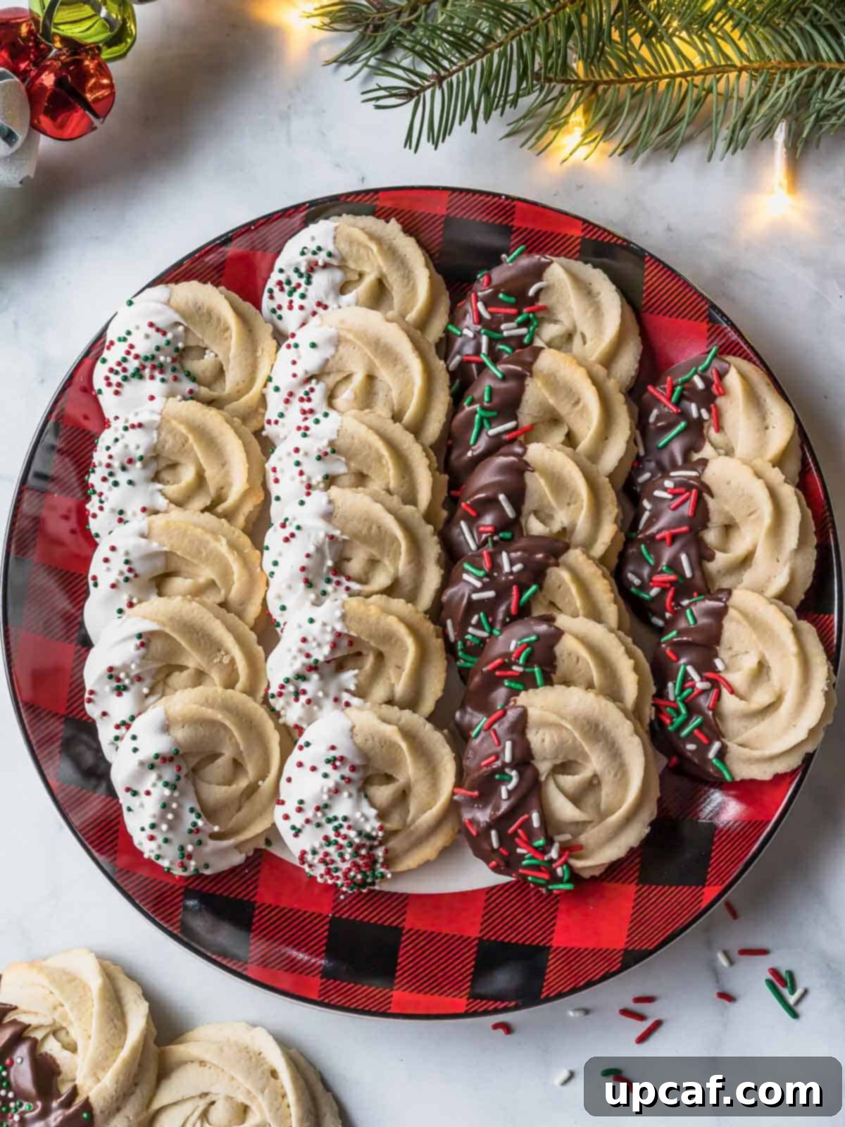 variation of danish butter cookies in a plaid plate