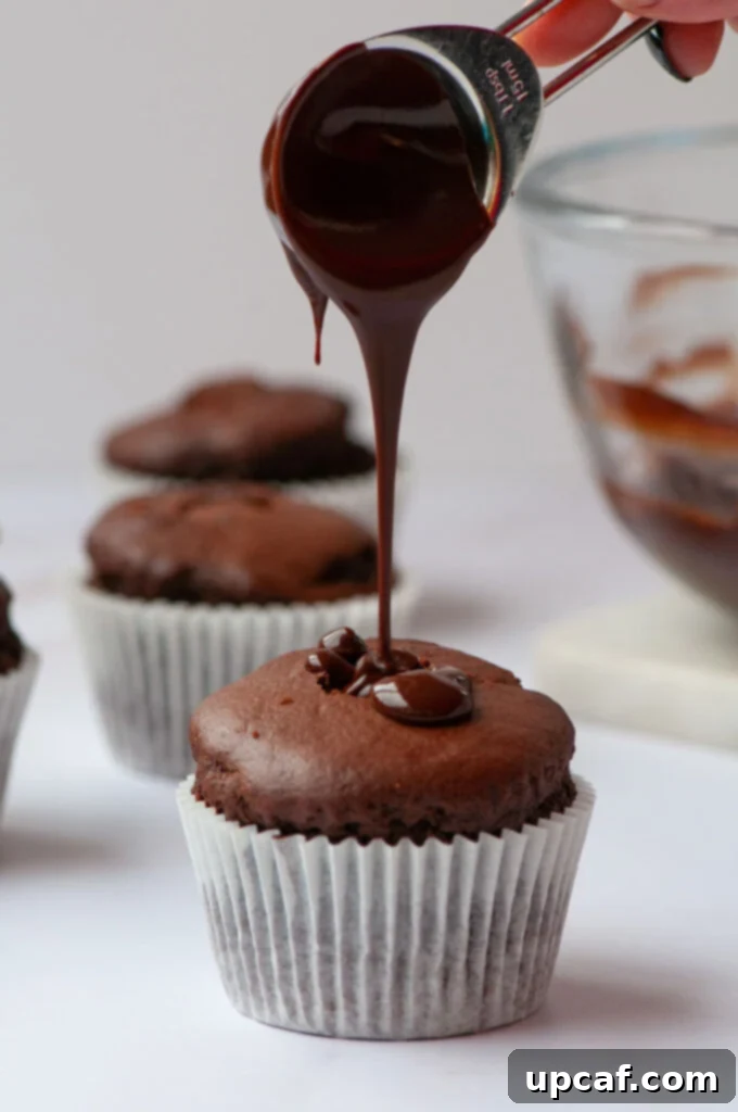 Fudgy Vegan Chocolate Perfection 6 A baked chocolate cupcake with its center hollowed out, ready to be filled with ganache.