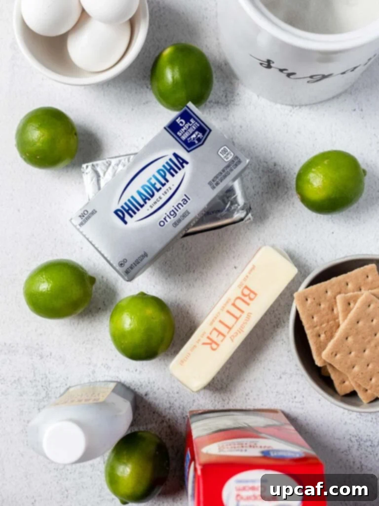 Zesty Key Lime Cheesecake Bites 3 mini key lime cheesecake ingredients laid out