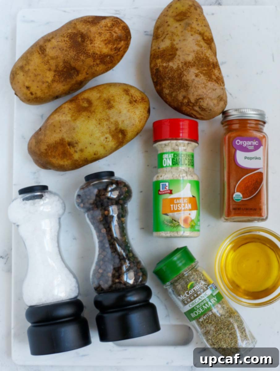 Ingredients needed to make crispy air fryer potatoes.