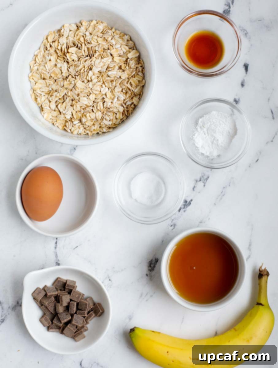 An overhead view of all the fresh ingredients laid out for making delicious baked oatmeal.
