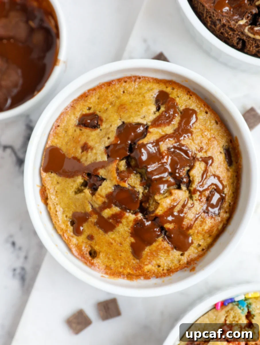 A beautifully baked individual portion of chocolate chip baked oats, golden brown and ready to eat.