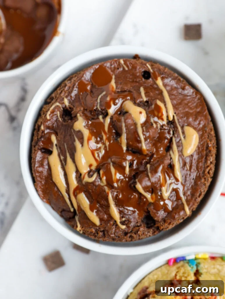 Chocolate Peanut Butter Banana Oatmeal Bake 2 Baked chocolate pb oatmeal in a ramekin.