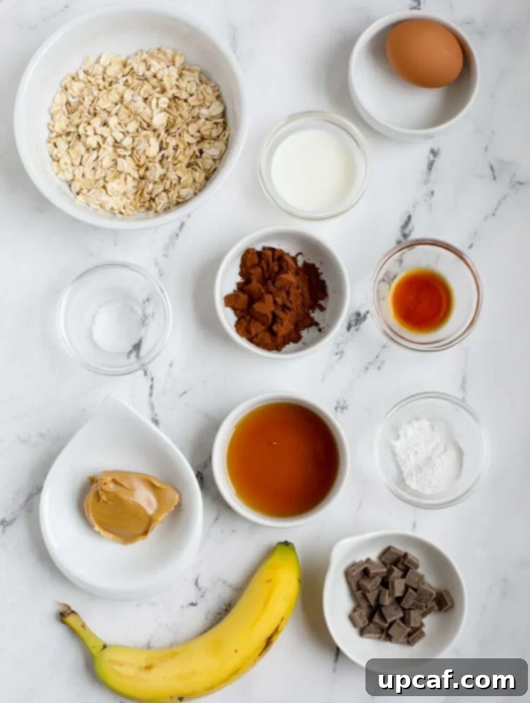 Chocolate Peanut Butter Banana Oatmeal Bake 3 Ingredients required for peanut butter chocolate oats cake.