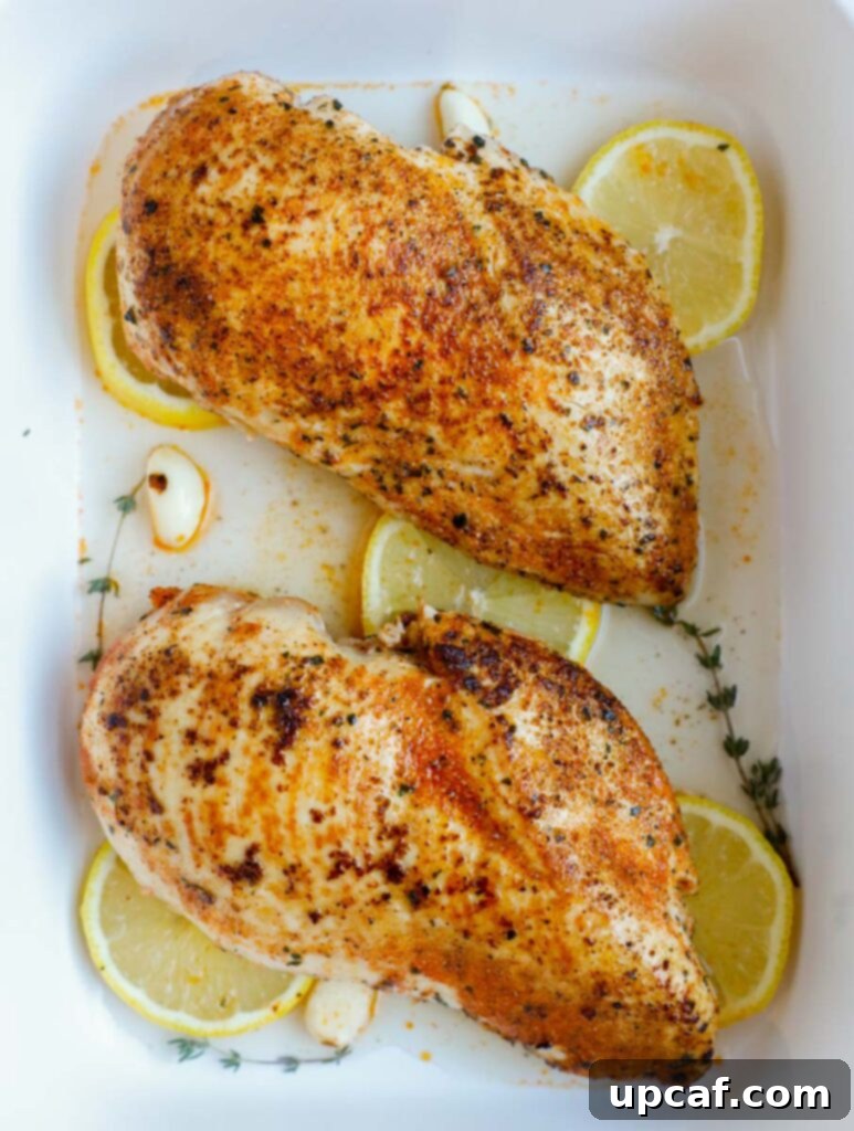 Seasoned oven baked chicken breasts, golden and ready.