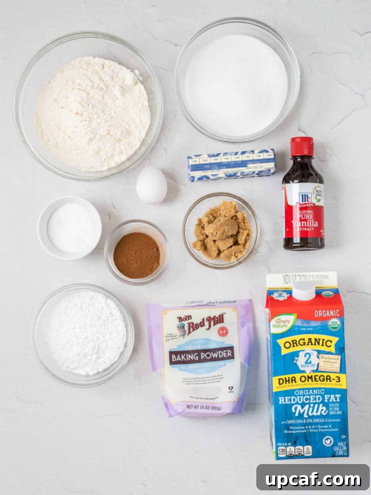 ingredients of Cinnamon Streusel Cake laid out on a table