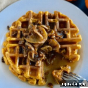 Golden Pumpkin Waffles with Candied Walnut Crunch 3 Pumpkin Waffles With Candied Walnuts