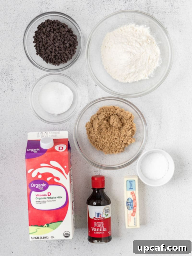 Irresistible Eggless Cookie Dough 3 A flat lay photograph showcasing all the simple ingredients required to make delicious edible eggless cookie dough.