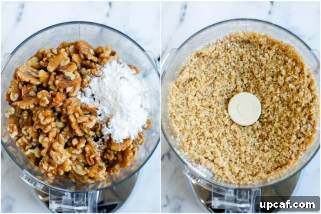 Making the walnut filling for baklava.