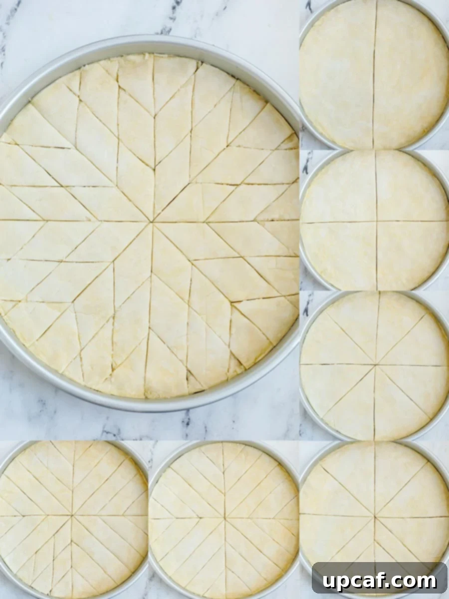 top down shots showing how to cut baklava.