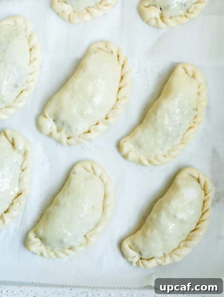 A perfectly shaped Lebanese meat pie, folded and sealed with the meat filling enclosed.