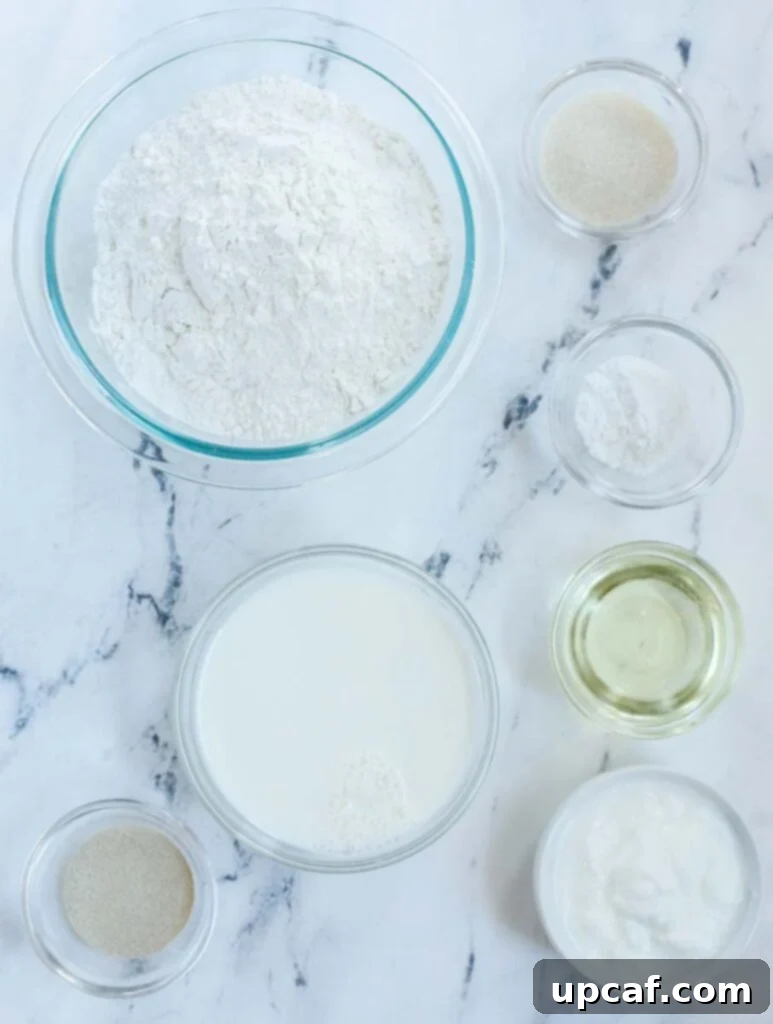 Ingredients for making homemade Lebanese meat pie dough.