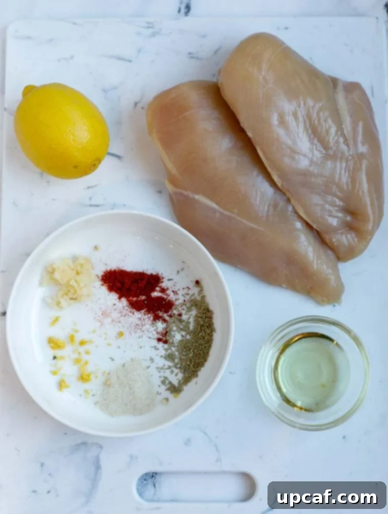Ingredients needed to make air fryer rosemary chicken breast.
