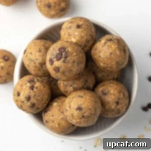 top down shot of no bake energy balls in a bowl