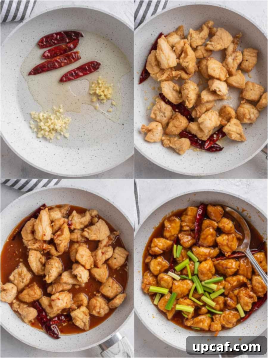 Quick Sticky Mongolian Chicken 7 process showing the cooking the mongolian chicken