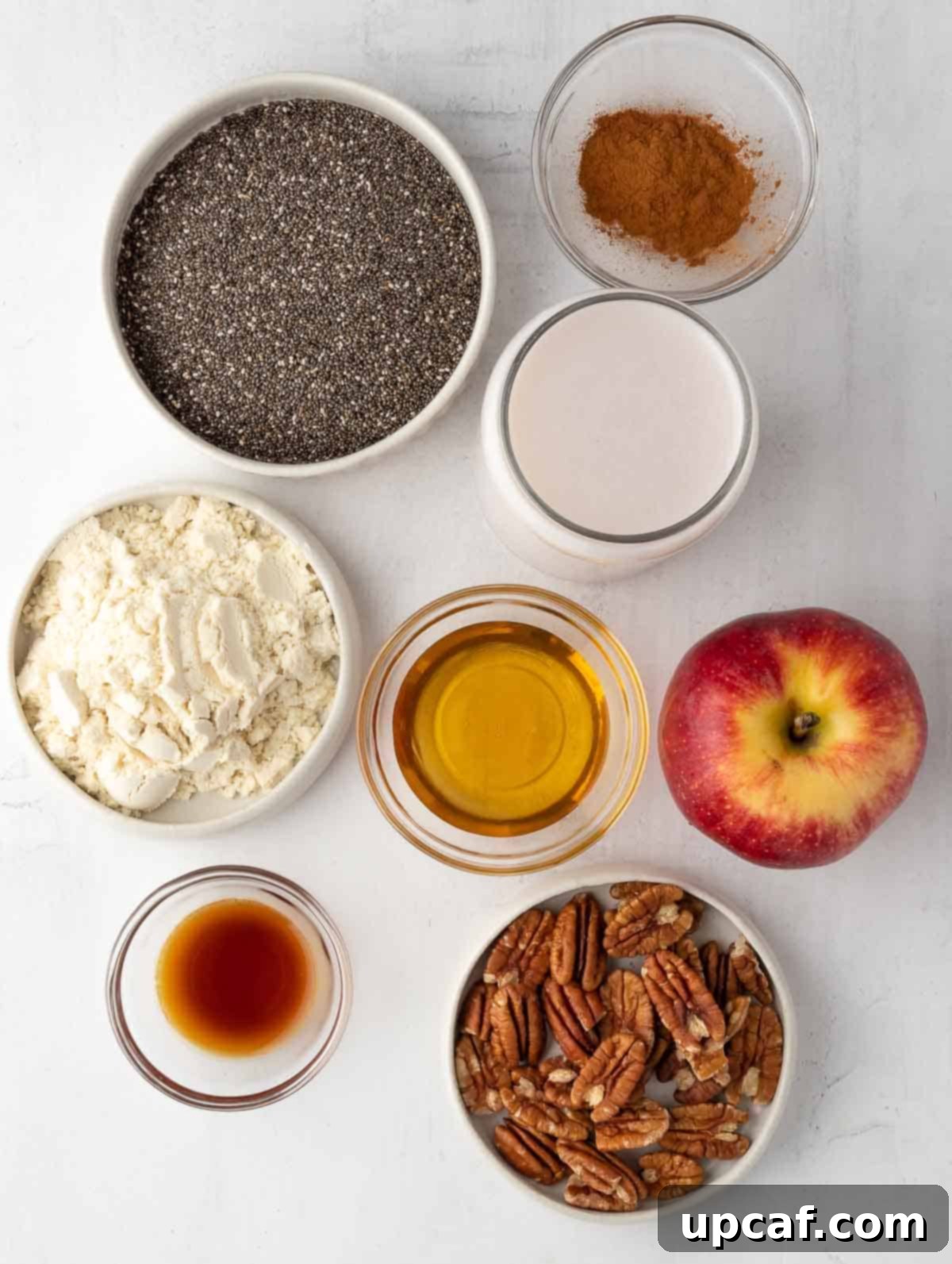 ingredients of the cinnamon apple overnight chia pudding laid out.