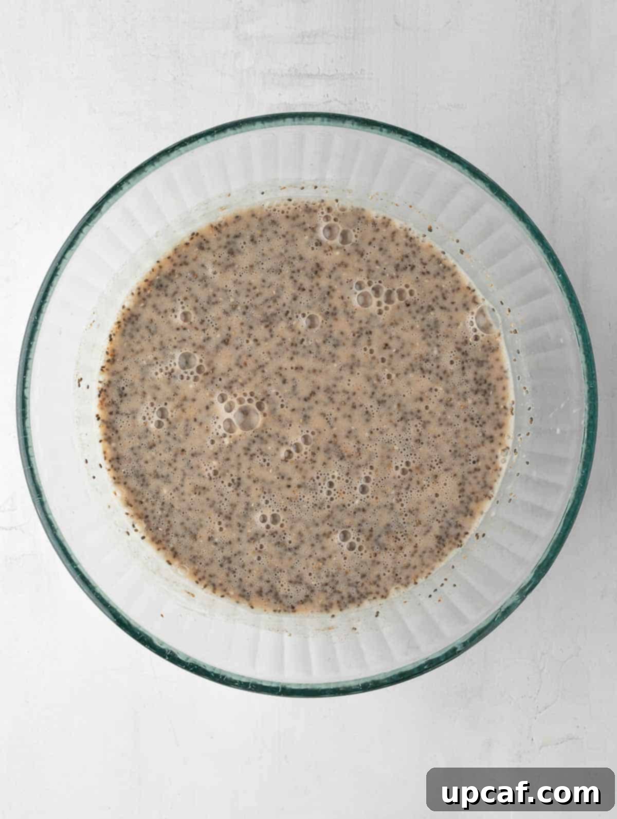 chia mixed with almond milk in a bowl.
