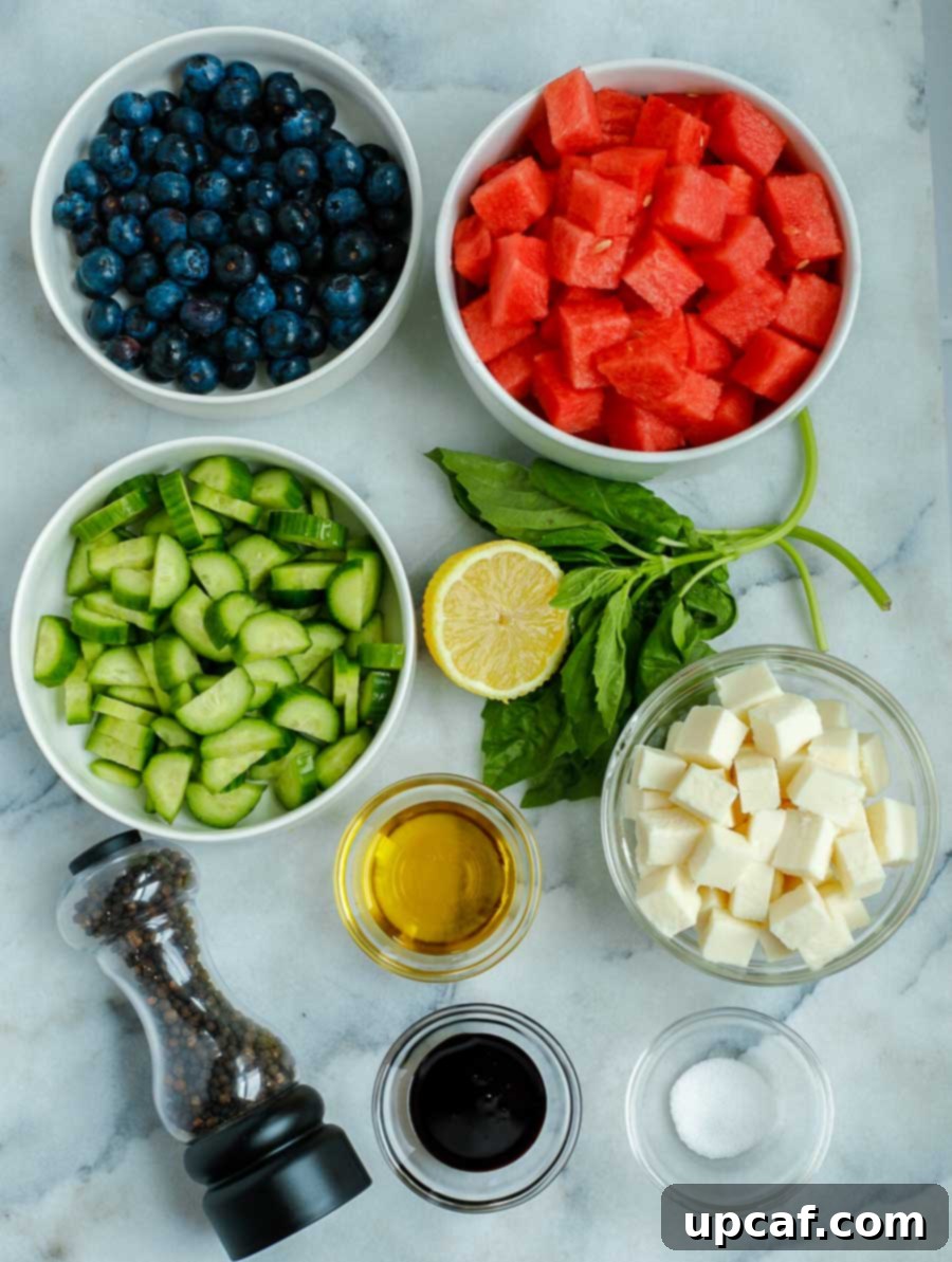 ingredients of the watermelon feta salad laid out