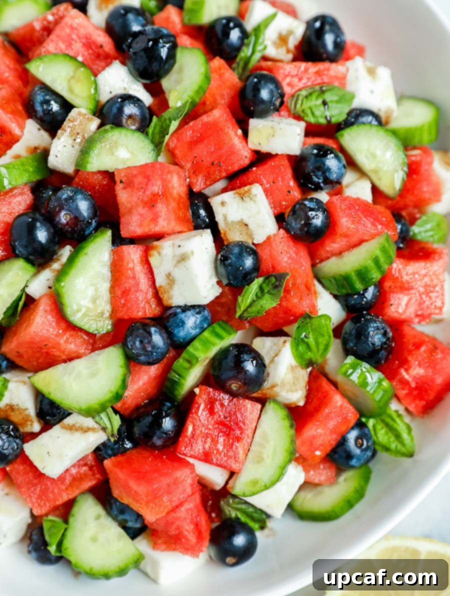 close up shot of the watermelon salad