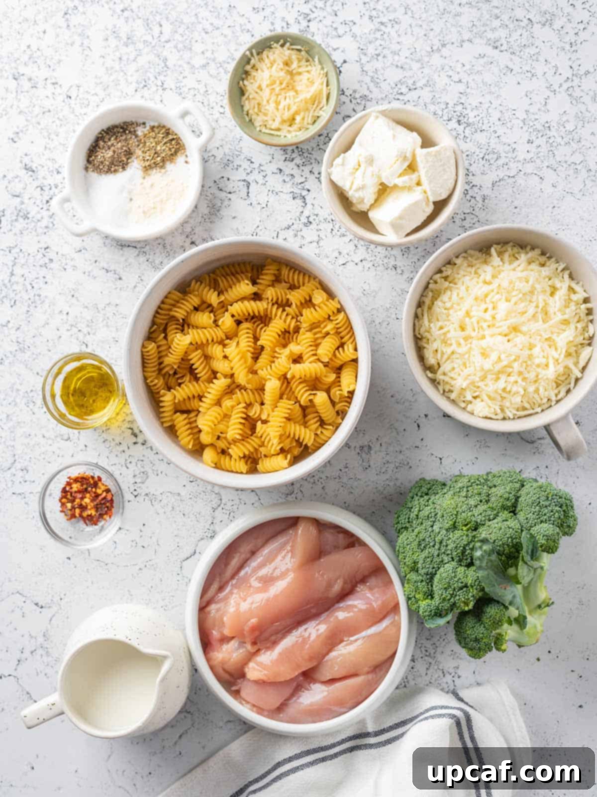 ingredients of the baked chicken and broccoli bake