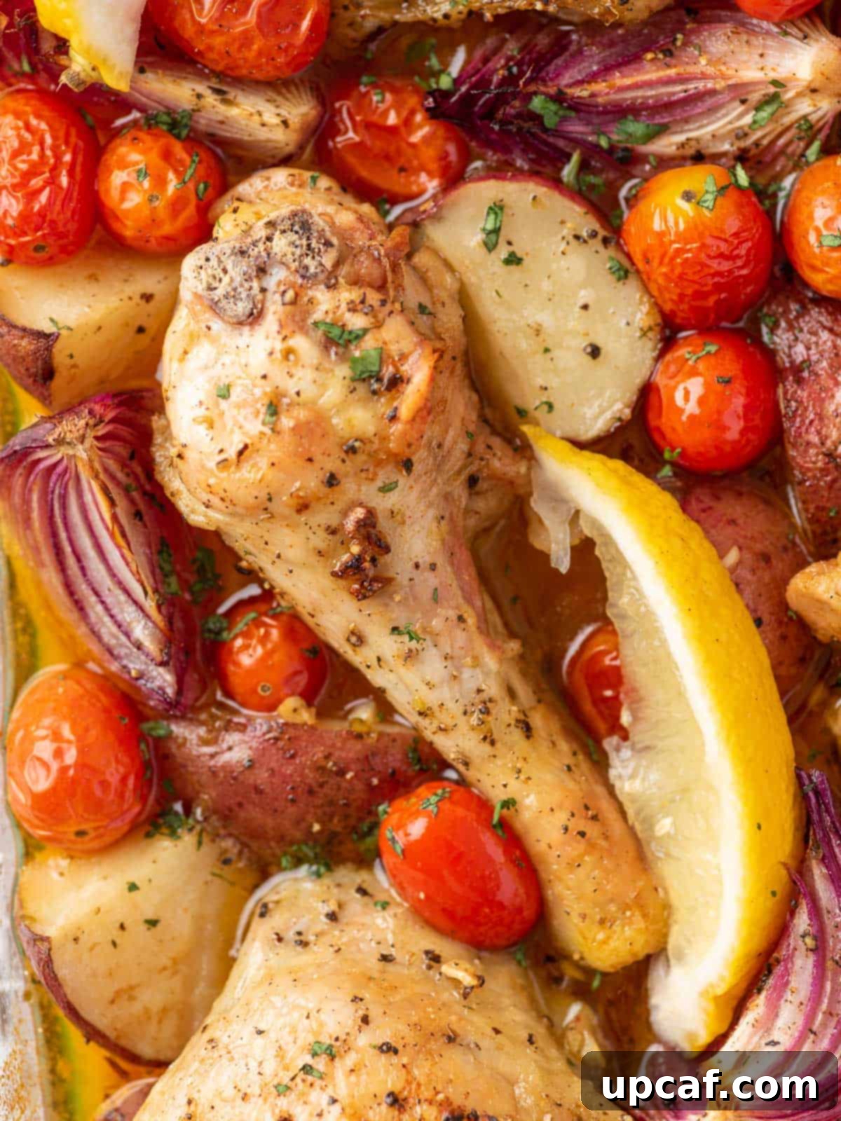 Vibrant Lemon Herb Mediterranean Chicken 6 Close-up of perfectly roasted Mediterranean chicken thighs with crispy skin