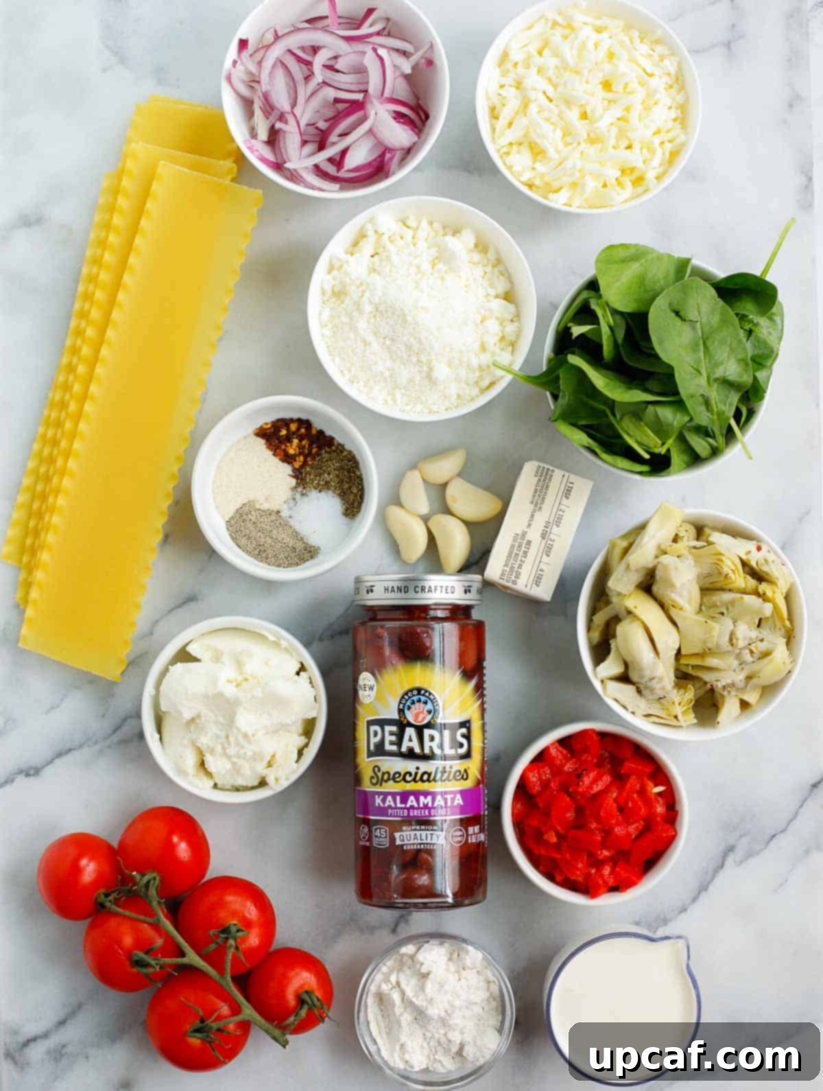 ingredients of the Greek White Alfredo Lasagna recipe