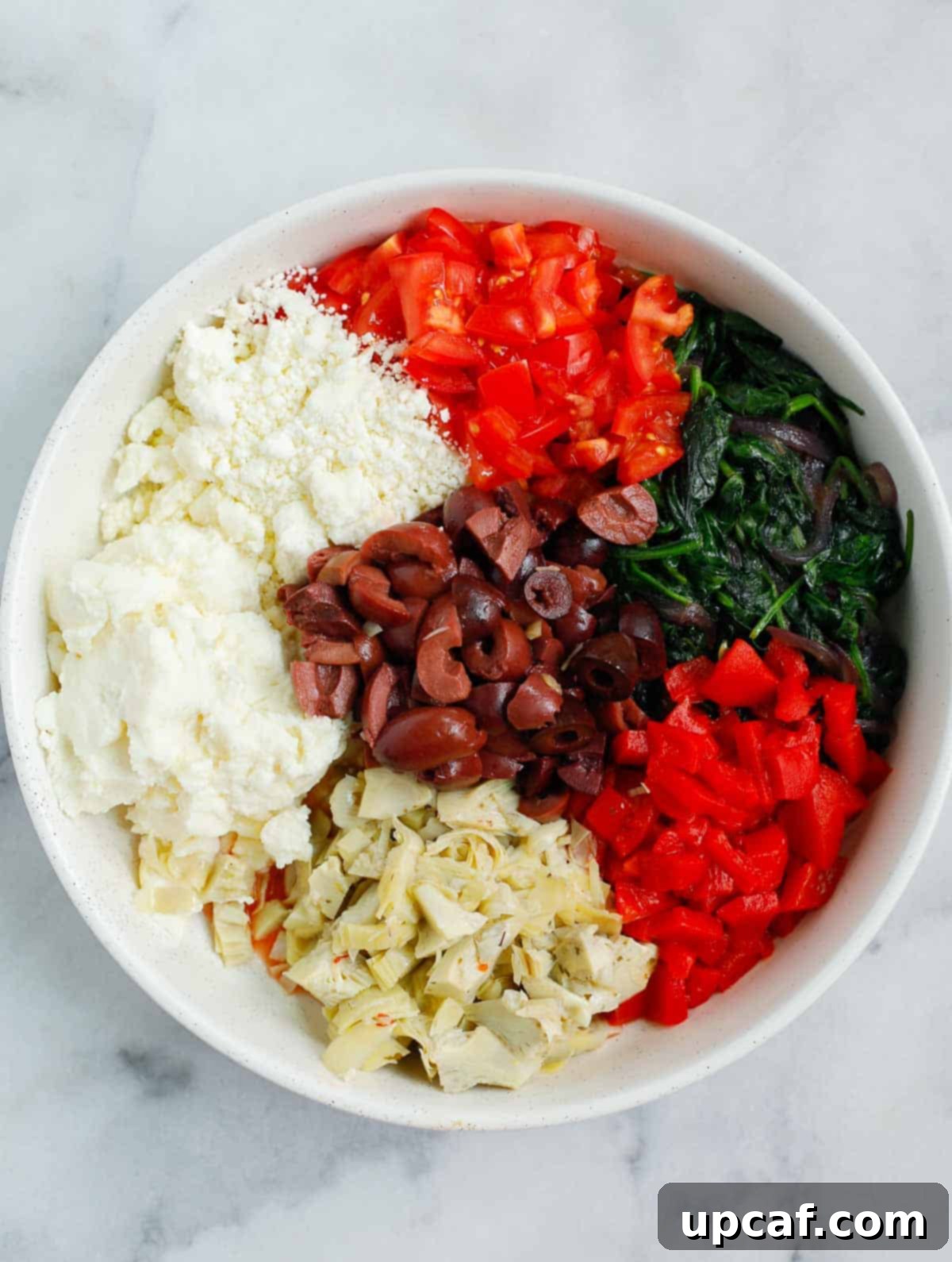 stuffing of the Greek White Alfredo Lasagna before mixing