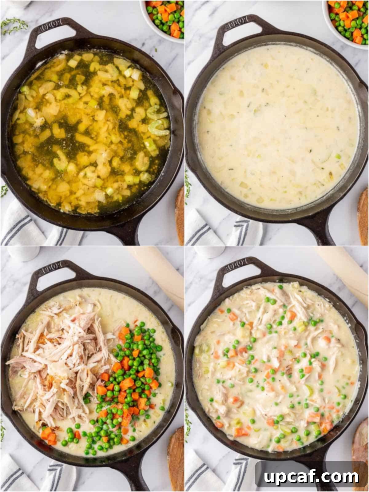 process shots showing the making of chicken pot pie