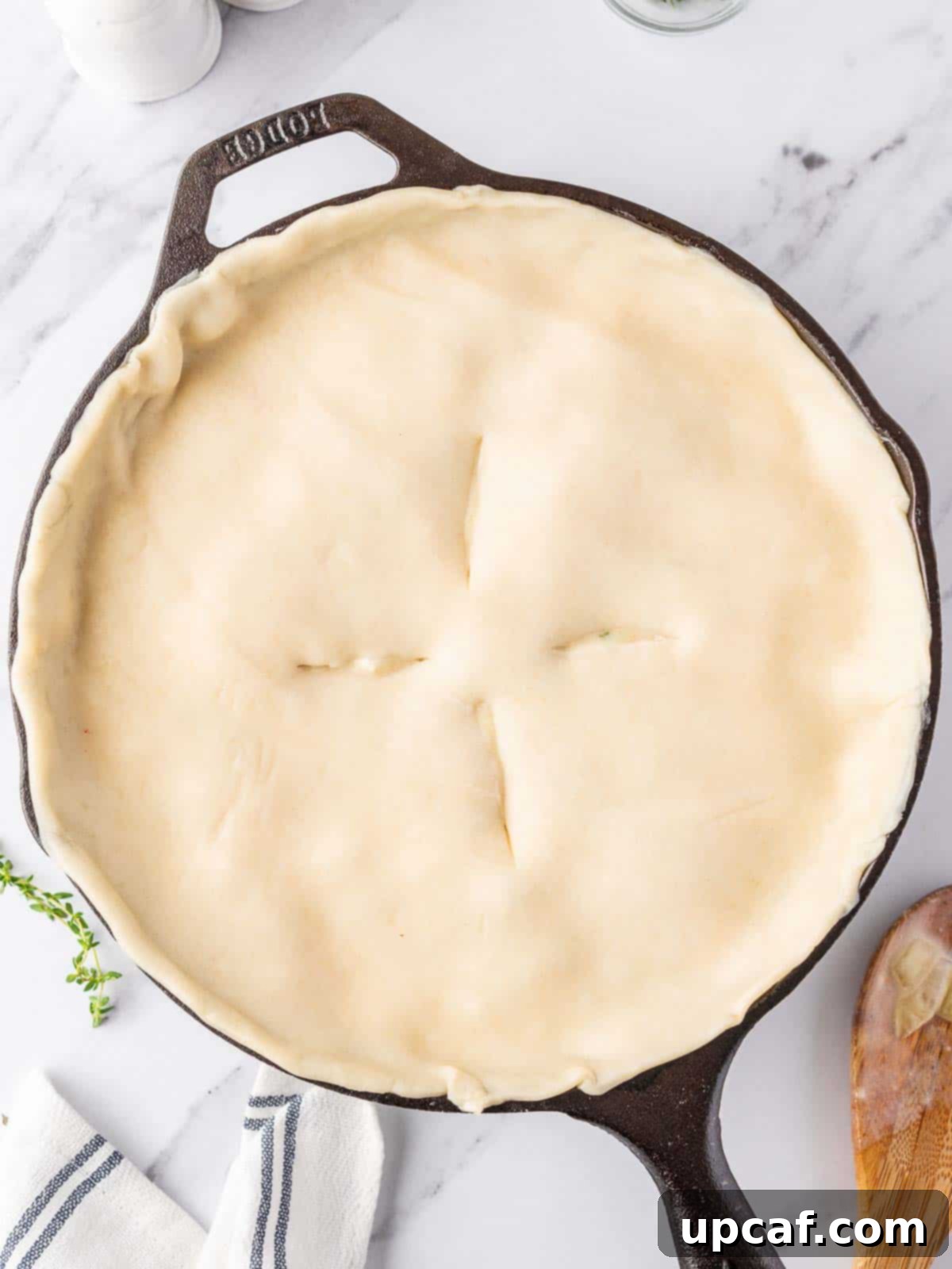 chicken pot pie before baking