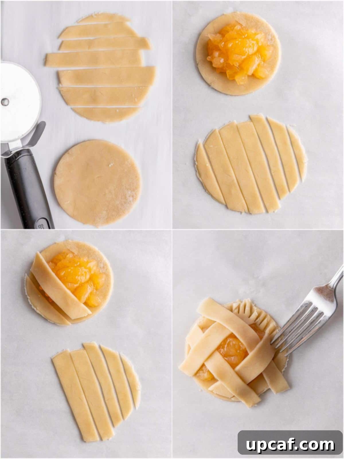process shots showing how to assemble the pie before baking