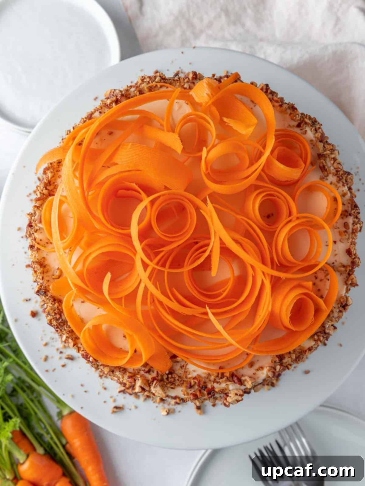 top view showing decorated carrot cake