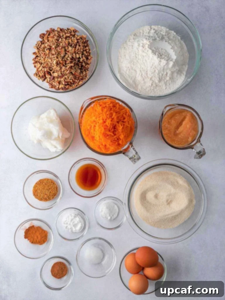 carrot cake ingredients in ramekin bowls