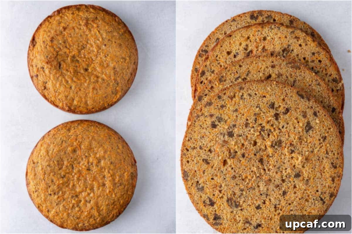two pieces of carrot cake without frosting, sliced into layers