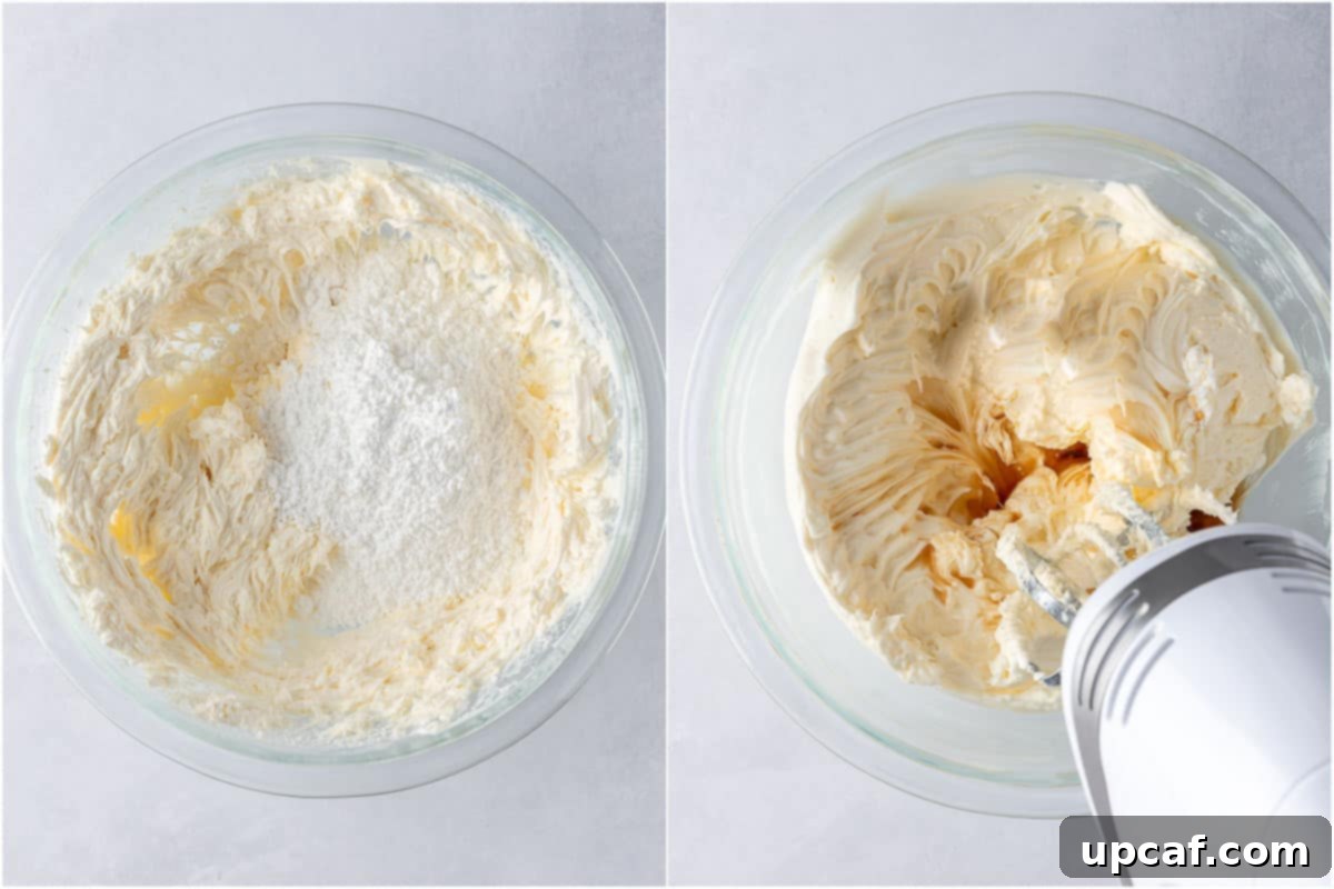 making of the carrot cake frosting in a bowl