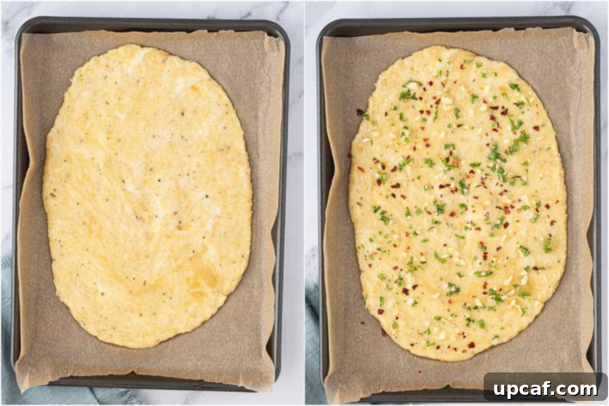 rolled out keto dough brushed with garlic butter