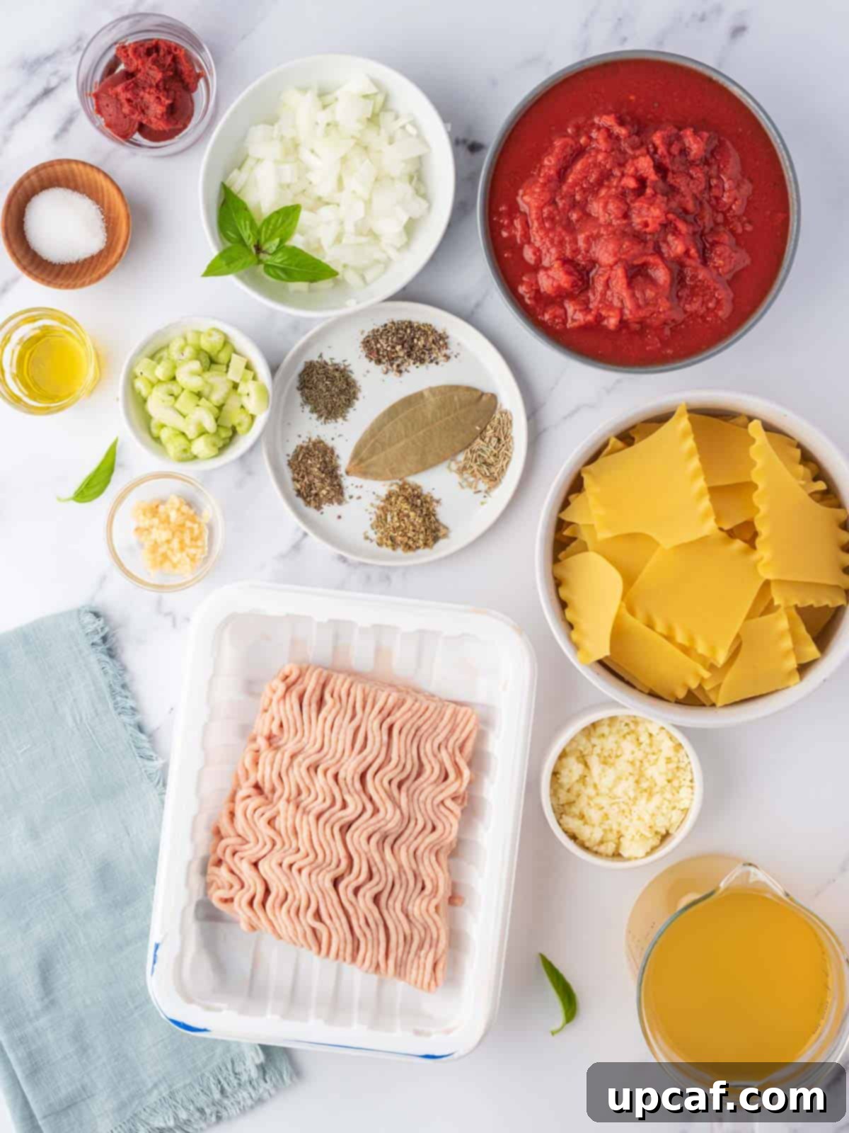 Ingredients needed for Easy Lasagna Soup Recipe.