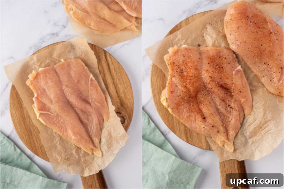 Sun-Drenched Mediterranean Stuffed Chicken 4 Marinated chicken breast with a pocket cut for stuffing.