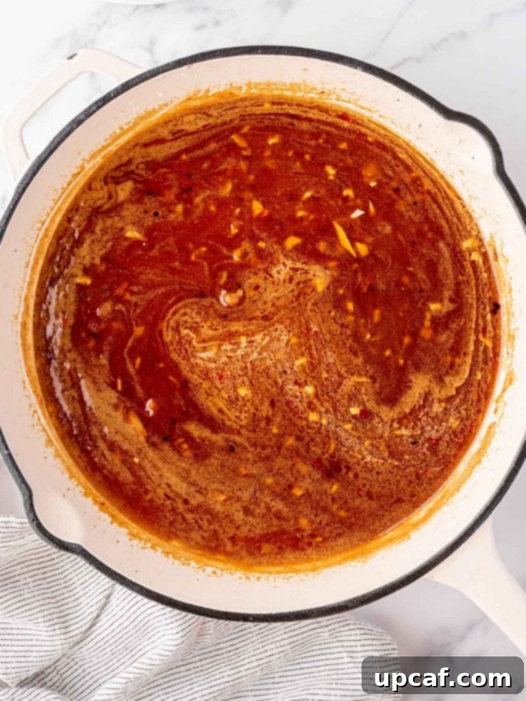 Honey garlic sauce simmering.