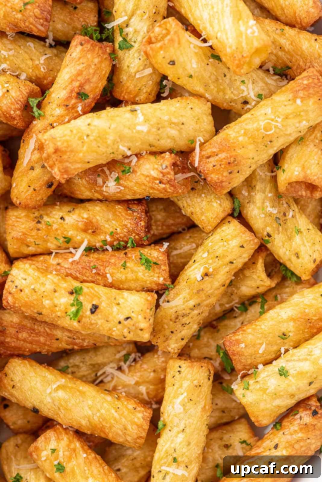 Closeup of ried pasta chips.