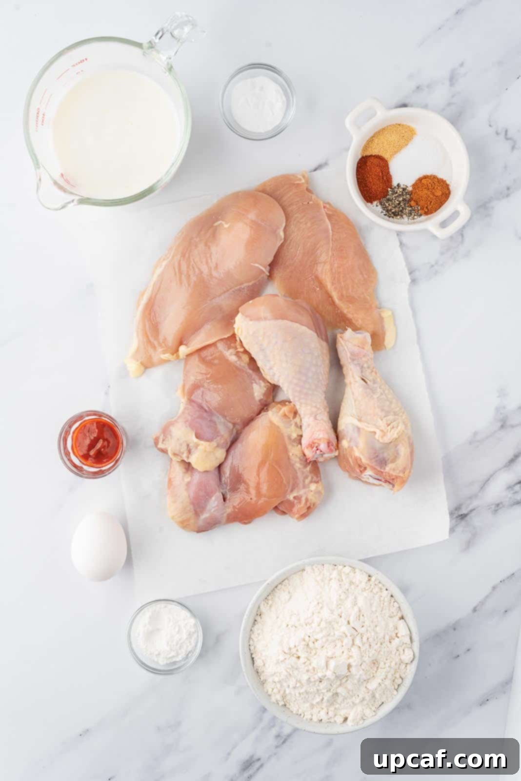 Crispy Fried Chicken Perfection 3 Ingredients needed for crunchy fried chicken.