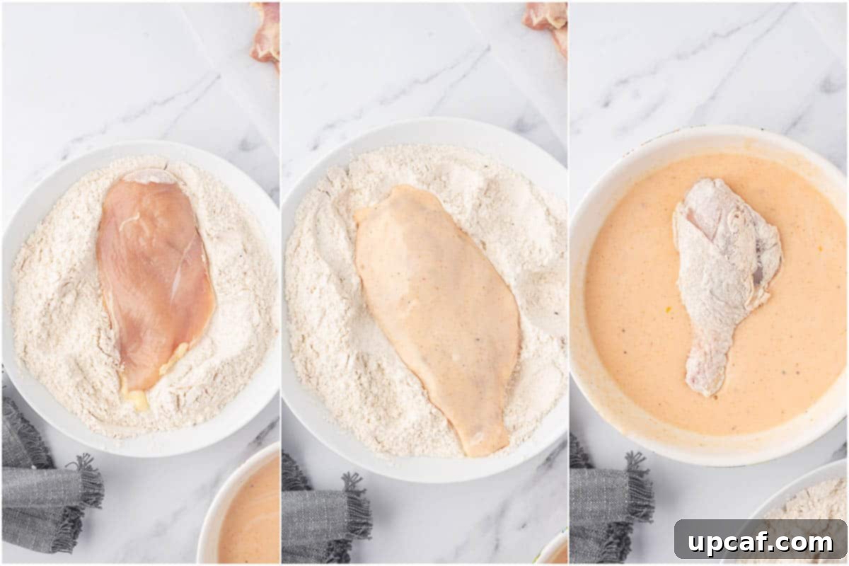 Crispy Fried Chicken Perfection 5 How to dredge chicken for crispy fried chicken.