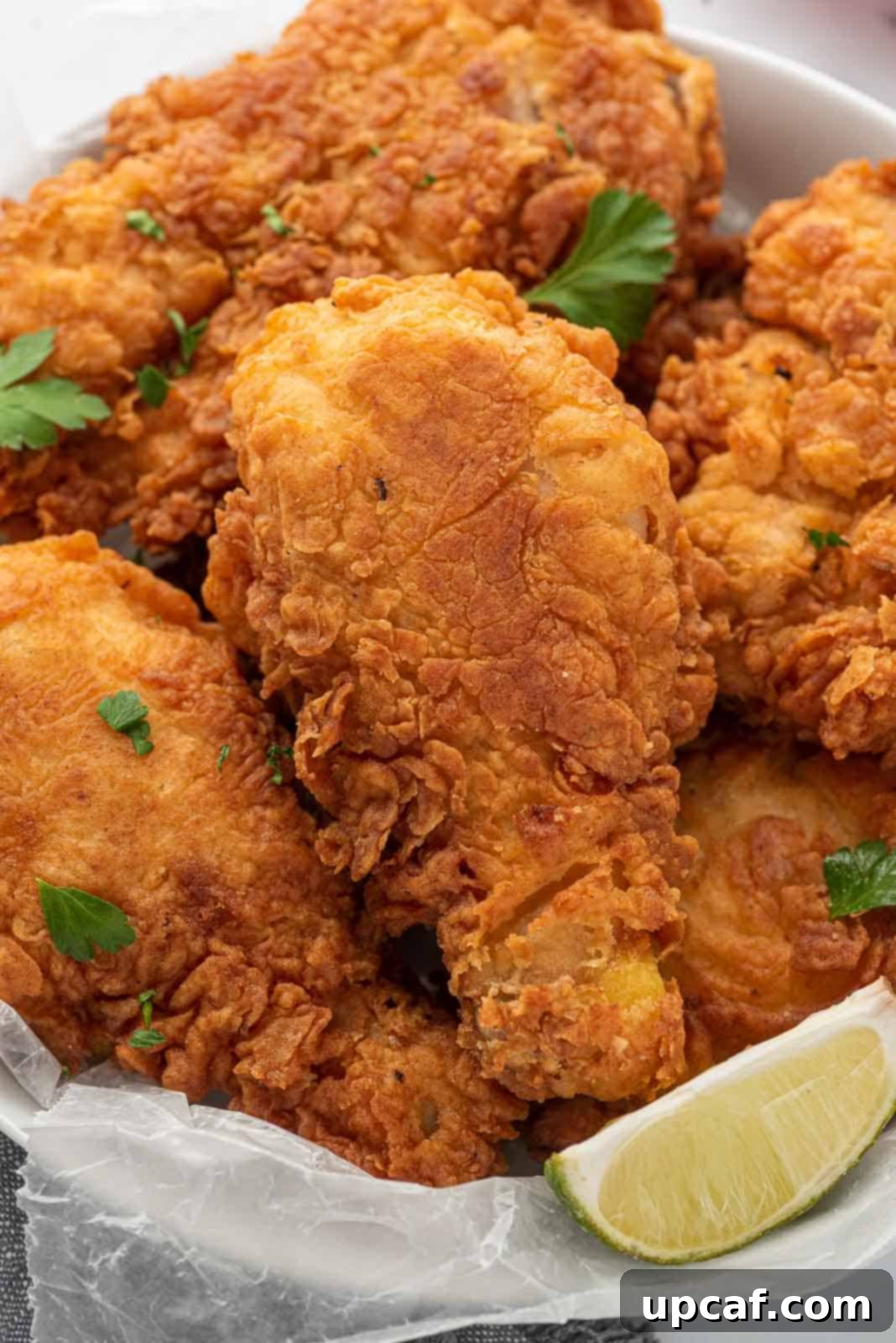 Crispy Fried Chicken Perfection 8 Crunchy fried chicken on a plate.